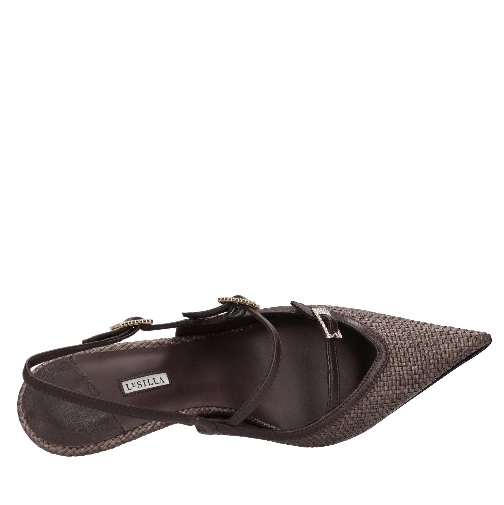 Décolleté slingback modello MORGANA in pelle e tessuto 