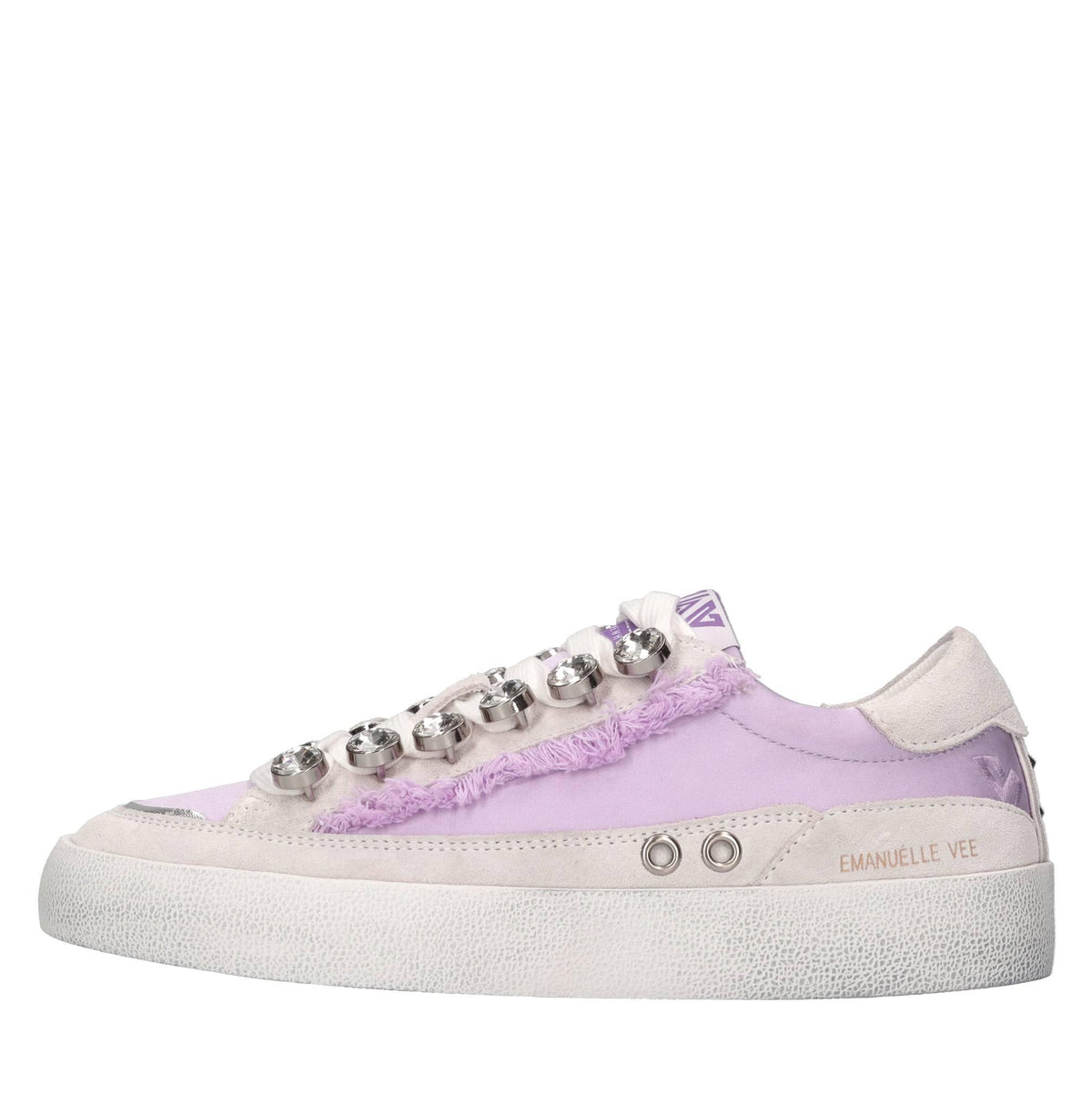 Sneakers in pelle,tessuto e strass 