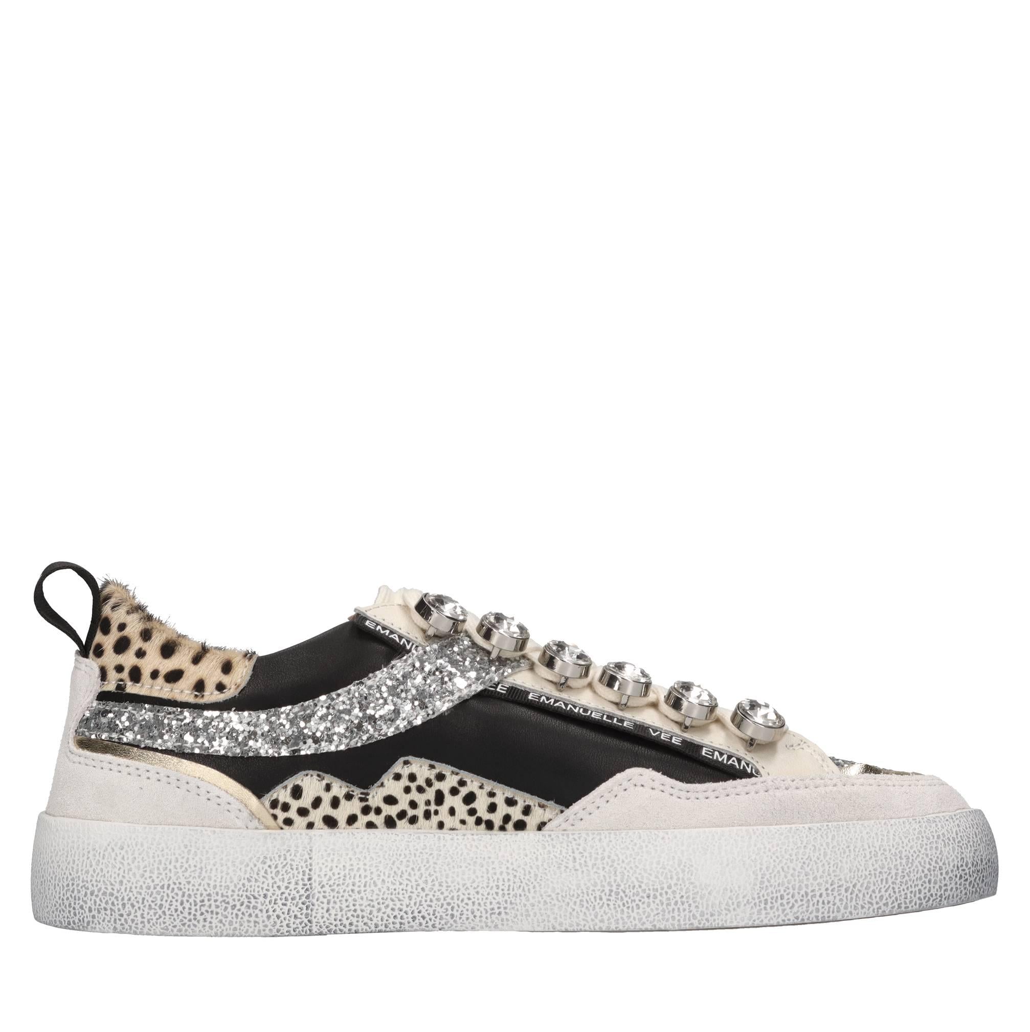 Sneakers in pelle,cavallino,glitter e strass 