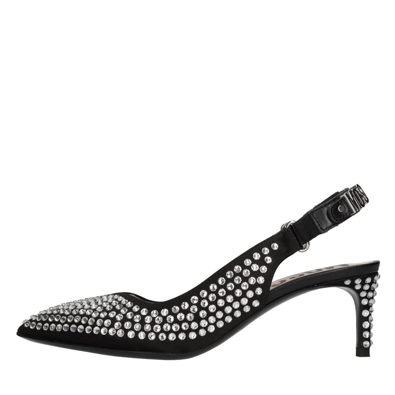 Décolleté slingback in tessuto e strass 