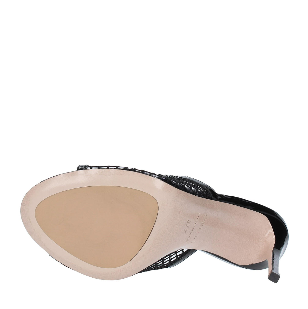 Mules in pelle tessuto e PVC 