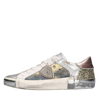 Sneakers in pelle,tessuto e glitter 