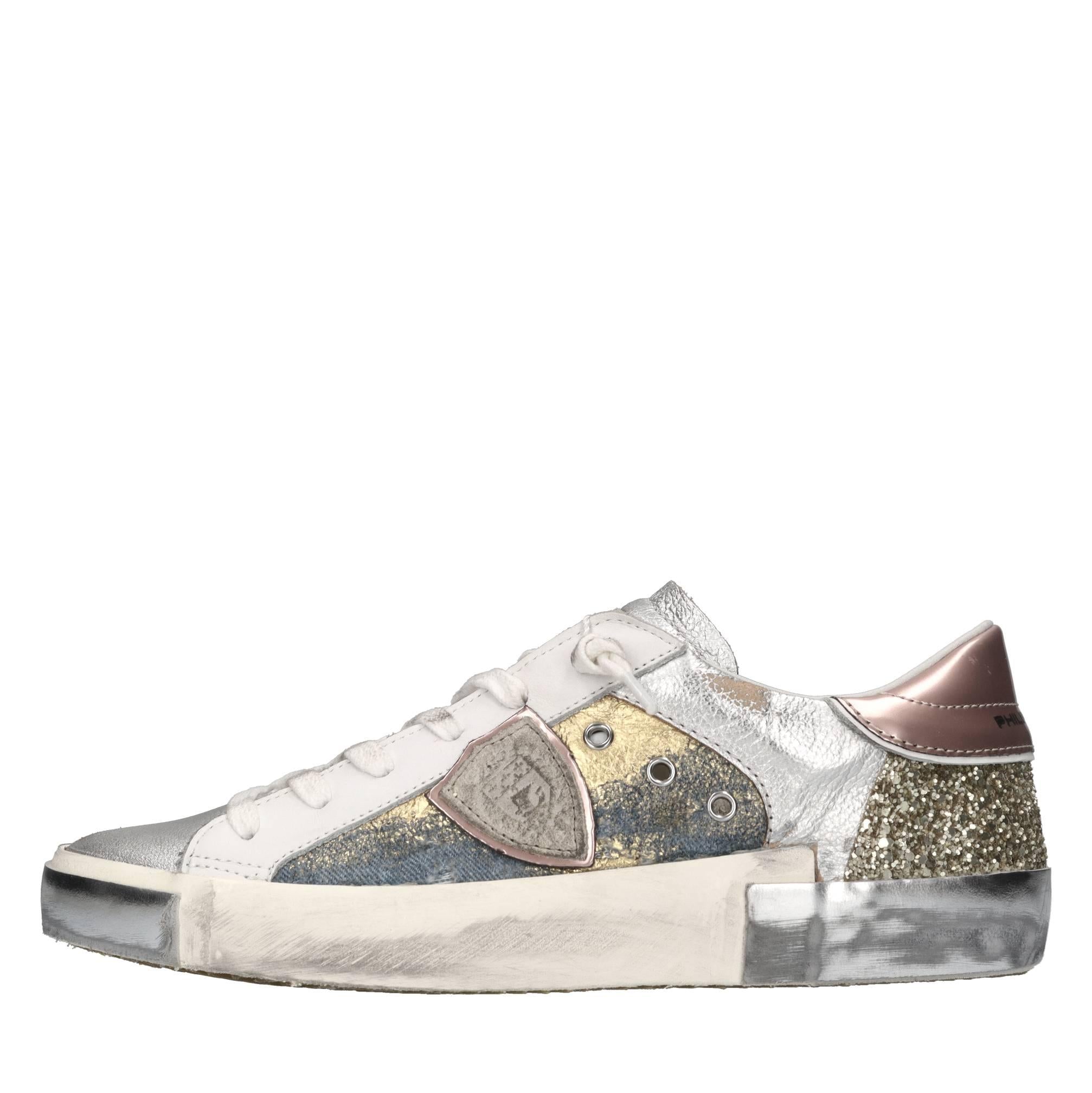 Sneakers in pelle,tessuto e glitter 