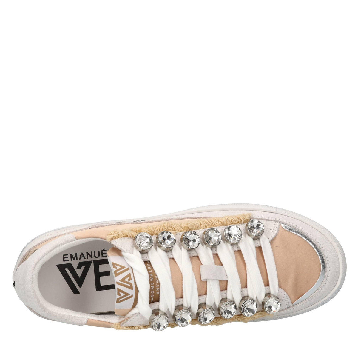 Sneakers in pelle, tessuto e strass 