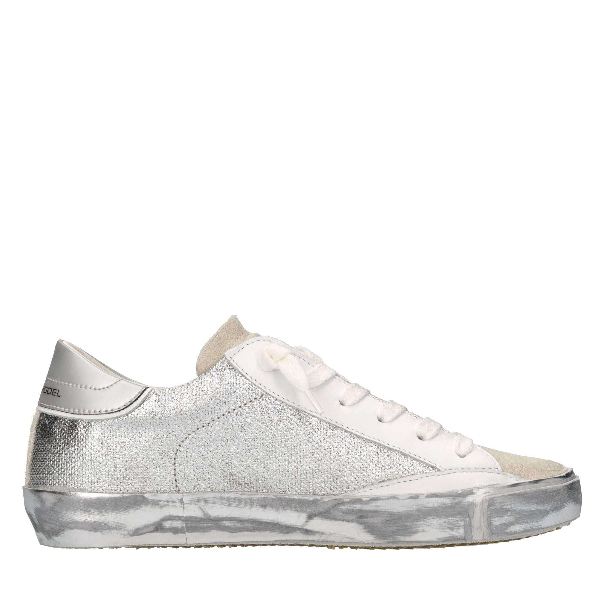 Sneakers in pelle, tessuto e strass 