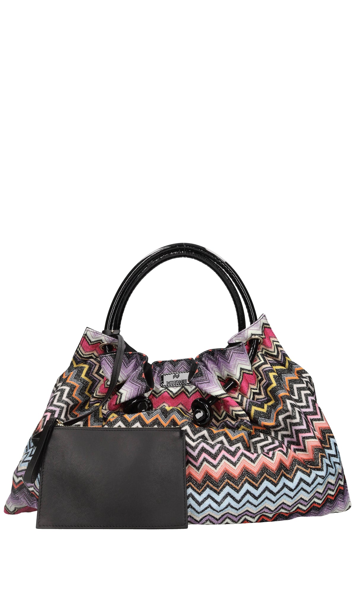 Borsa in tessuto zig zag e pelle 