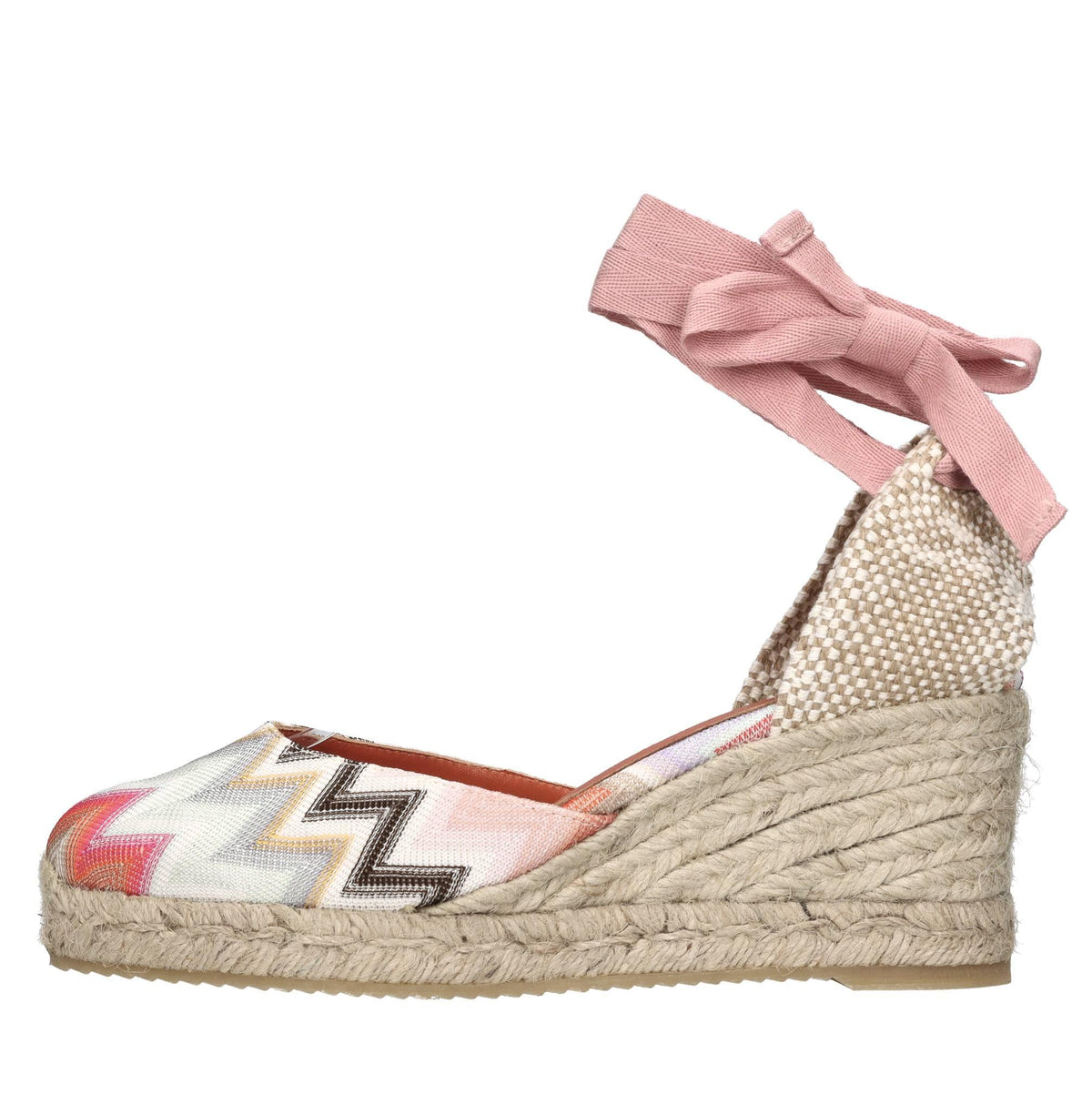 Zeppe in tessuto zig zag e pelle 