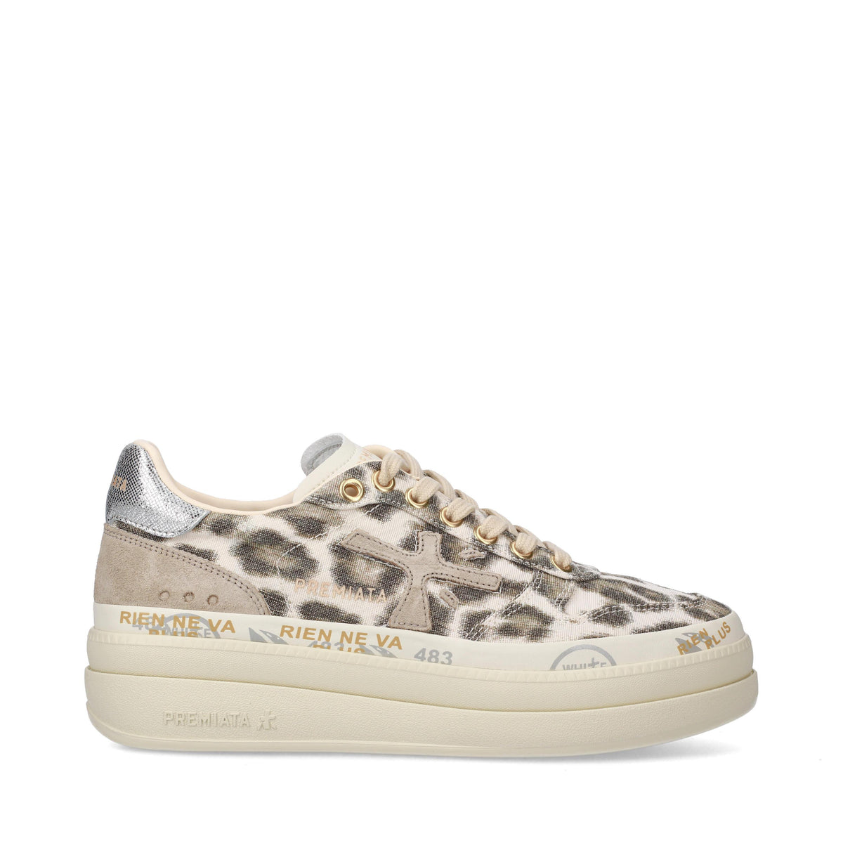 Sneakers in pelle scamosciata e tessuto 