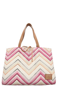 Borsa in tessuto zig zag e pelle 