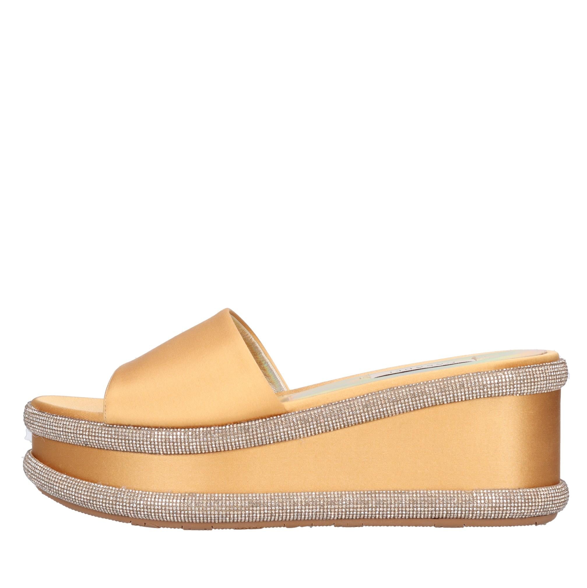 Mules Zeppa in raso e strass 