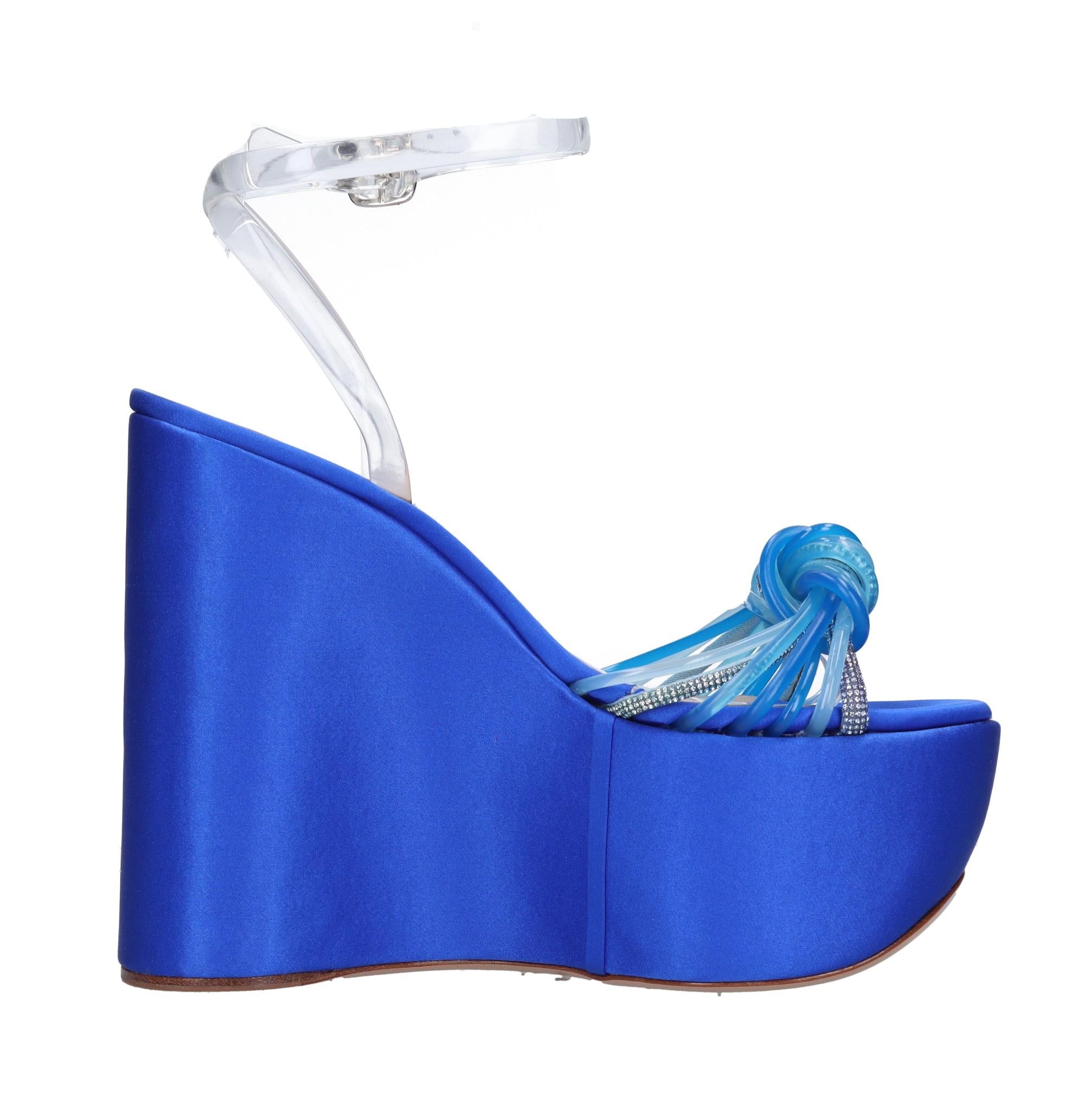 Sandali Zeppa in raso plexi e strass 