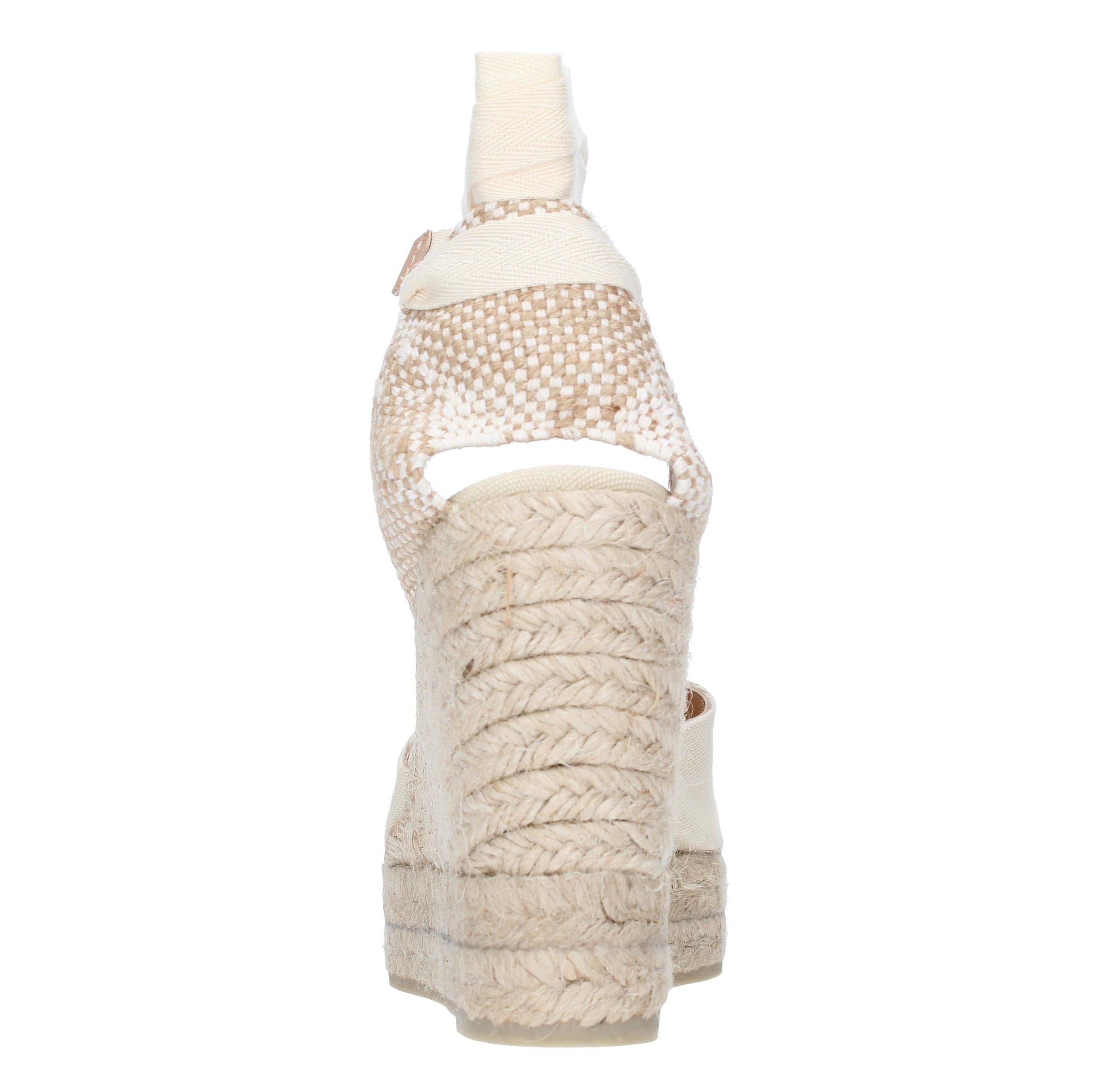 Sandali con zeppa in tessuto e corda 