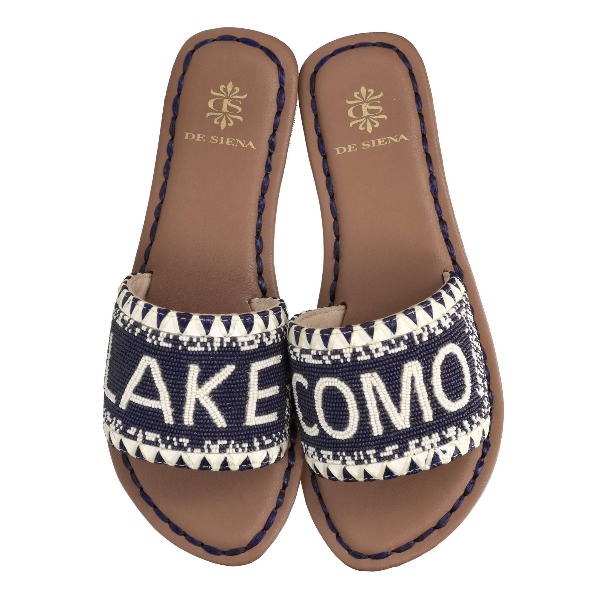 Mules in pelle,perline e rafia 