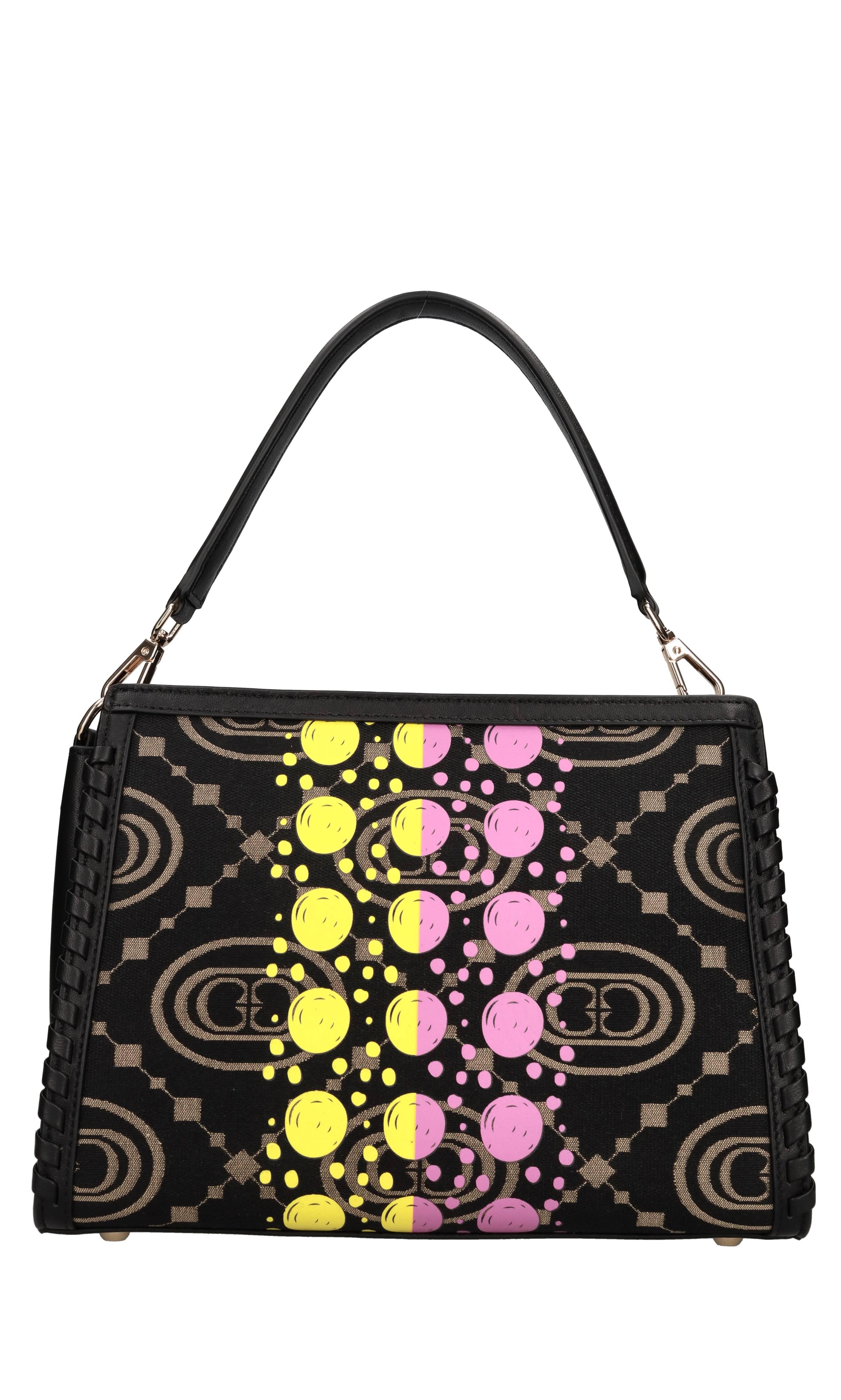 Borsa monogram in pelle e tessuto 