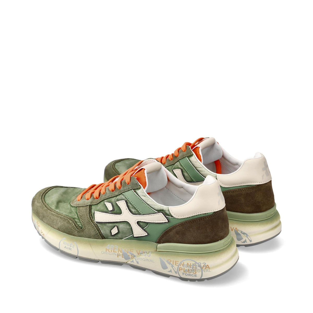 Sneakers in pelle scamosciata, tessuto e inserti in pelle 