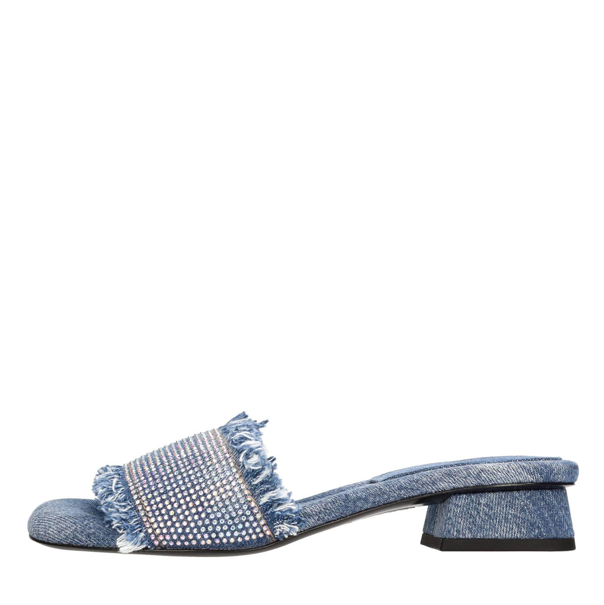 Mules in tessuto e strass 
