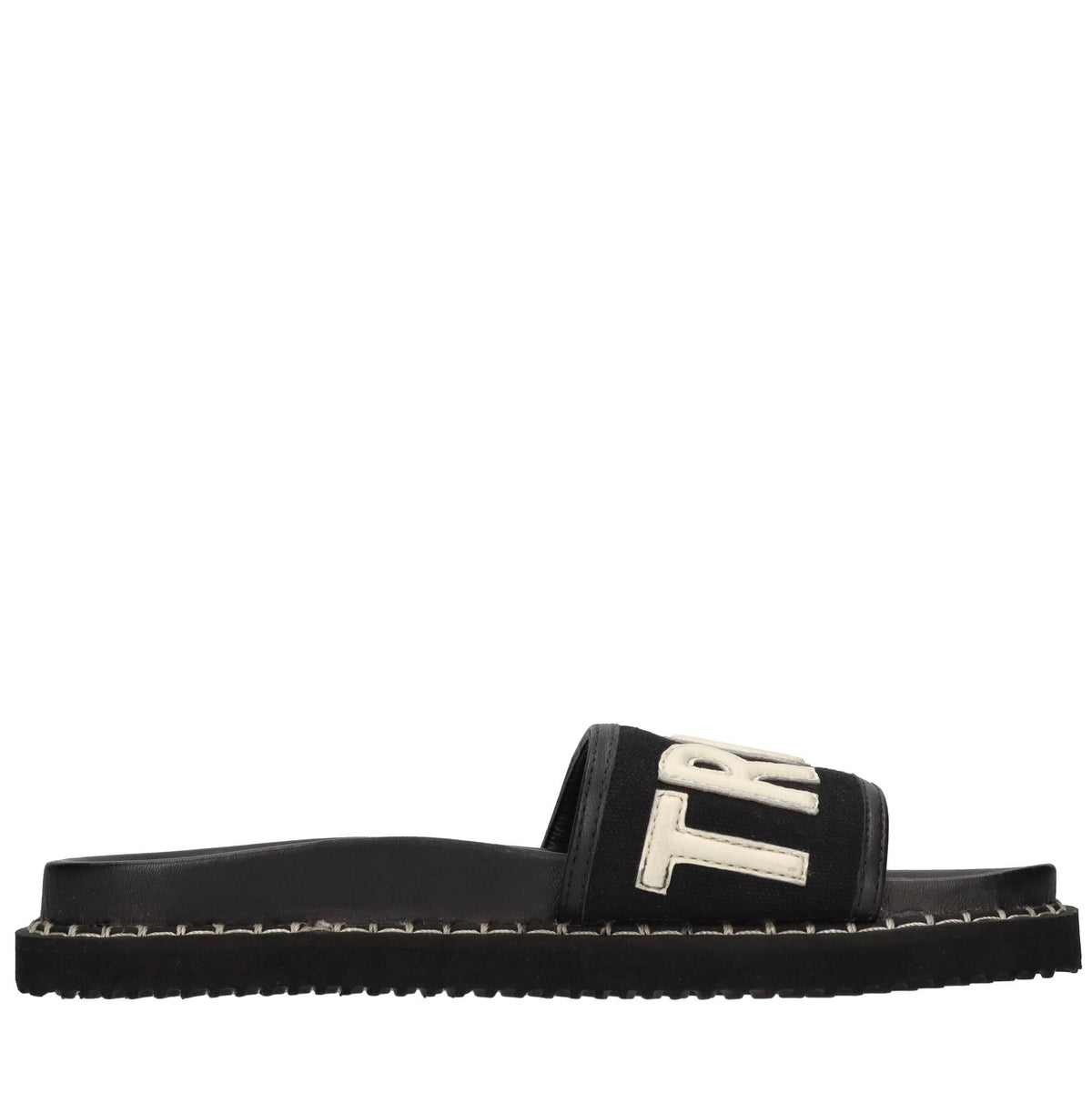 Mules in pelle e tessuto 