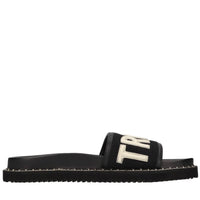 Mules in pelle e tessuto 