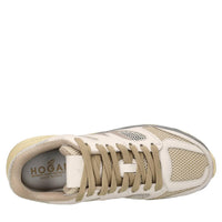 Sneakers in pelle e rete in tessuto 