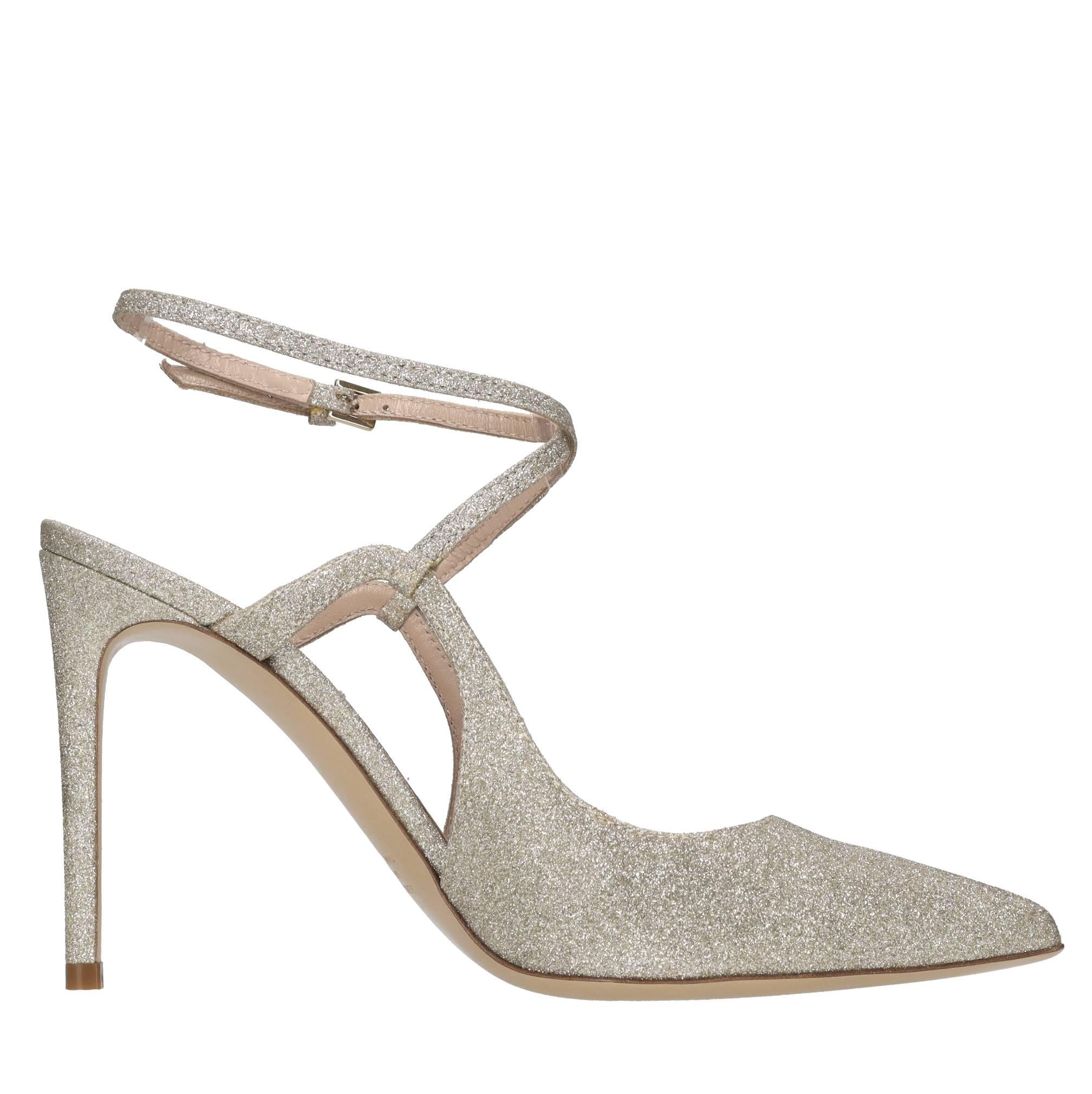 Décolleté slingback in tessuto microglitter 