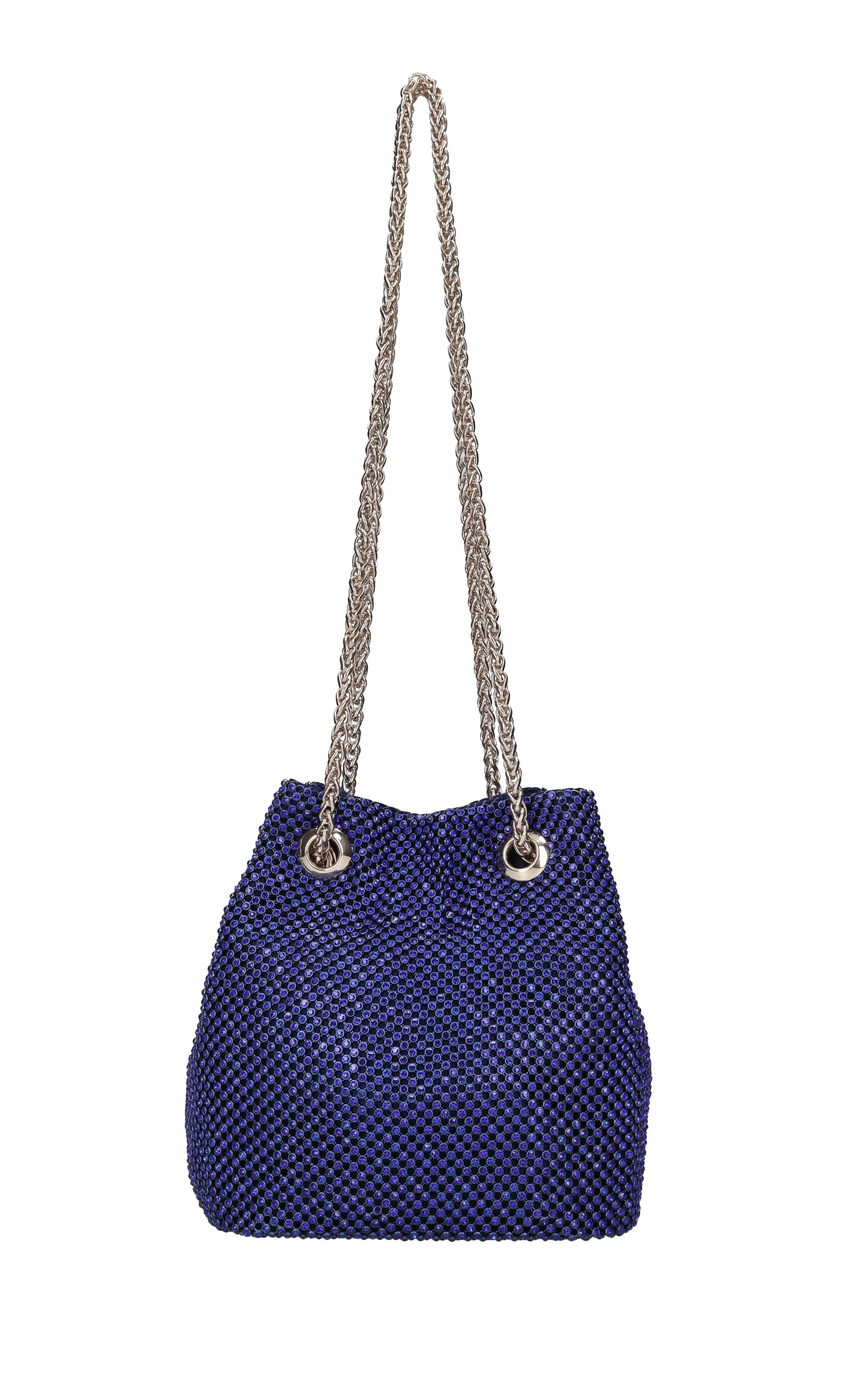 Mini secchiello in raso e maglia metallica in strass 