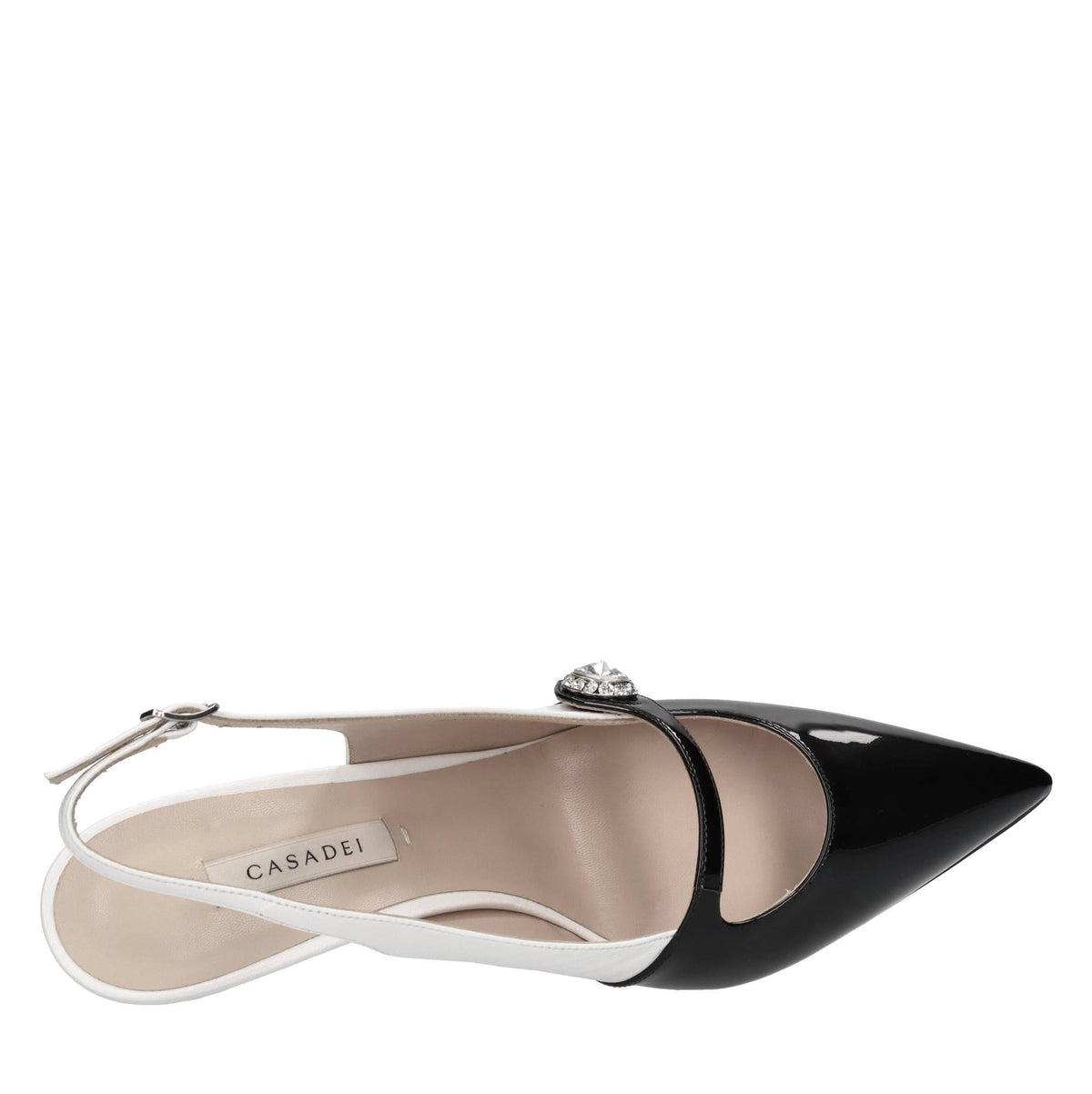 Décolleté slingback in pelle e vernice 