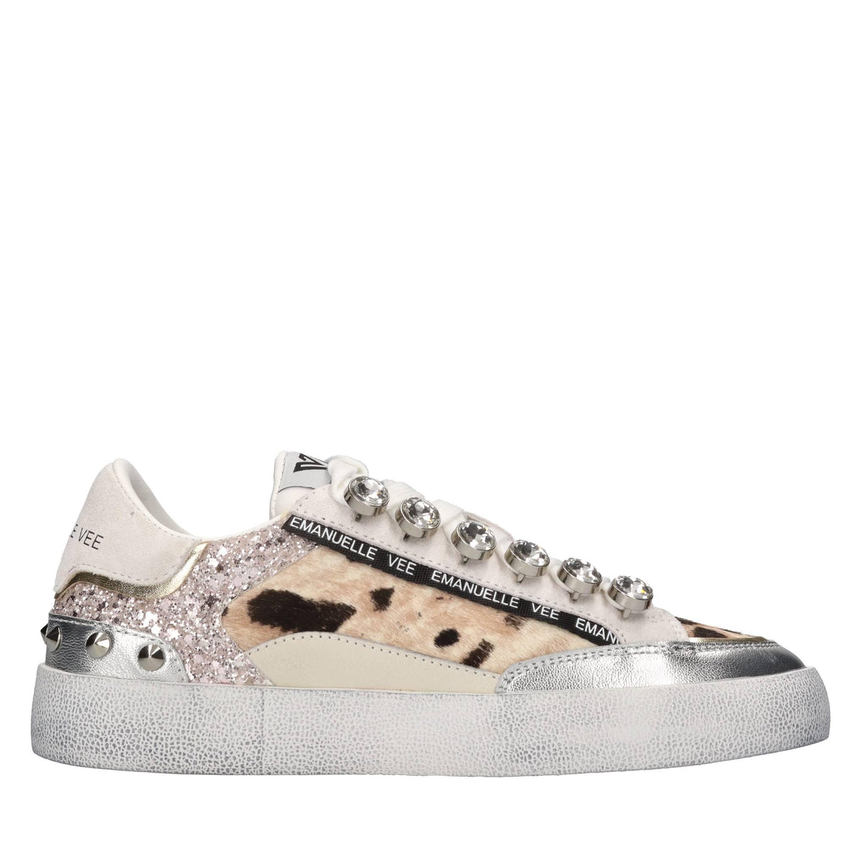 Sneakers in pelle,cavallino,glitter e strass 