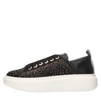 Sneakers in pelle e tessuto e strass 