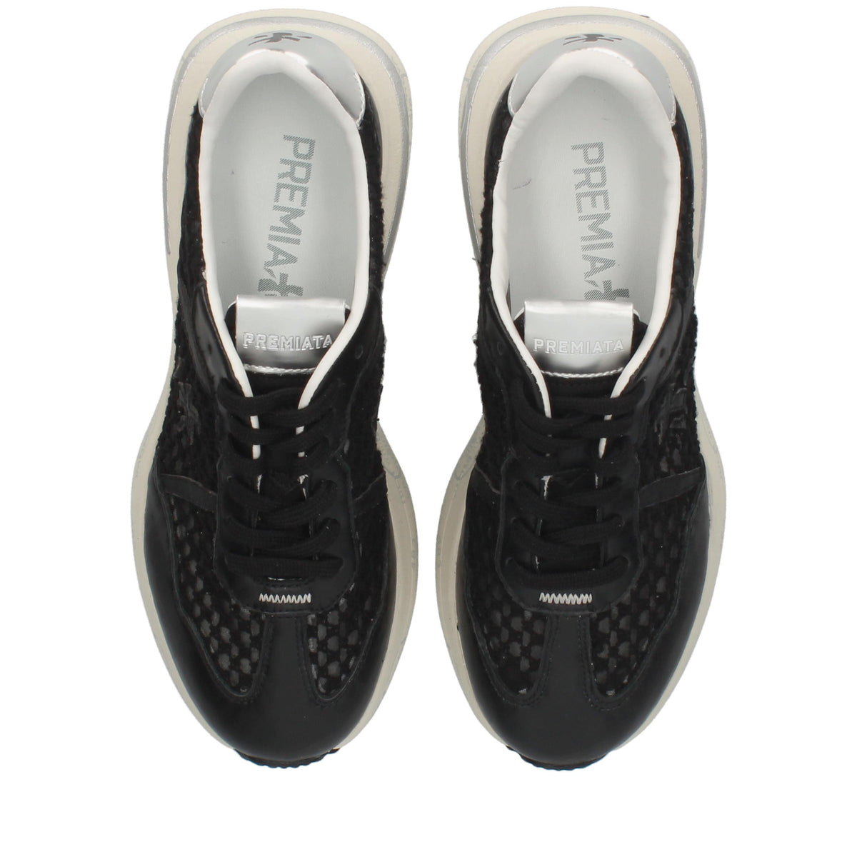 Sneakers in pelle scamosciata, tessuto e inserti in pelle 
