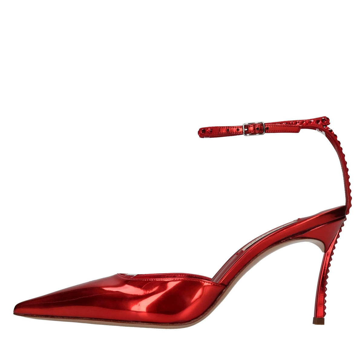 Décolleté slingback blade in pelle e strass 