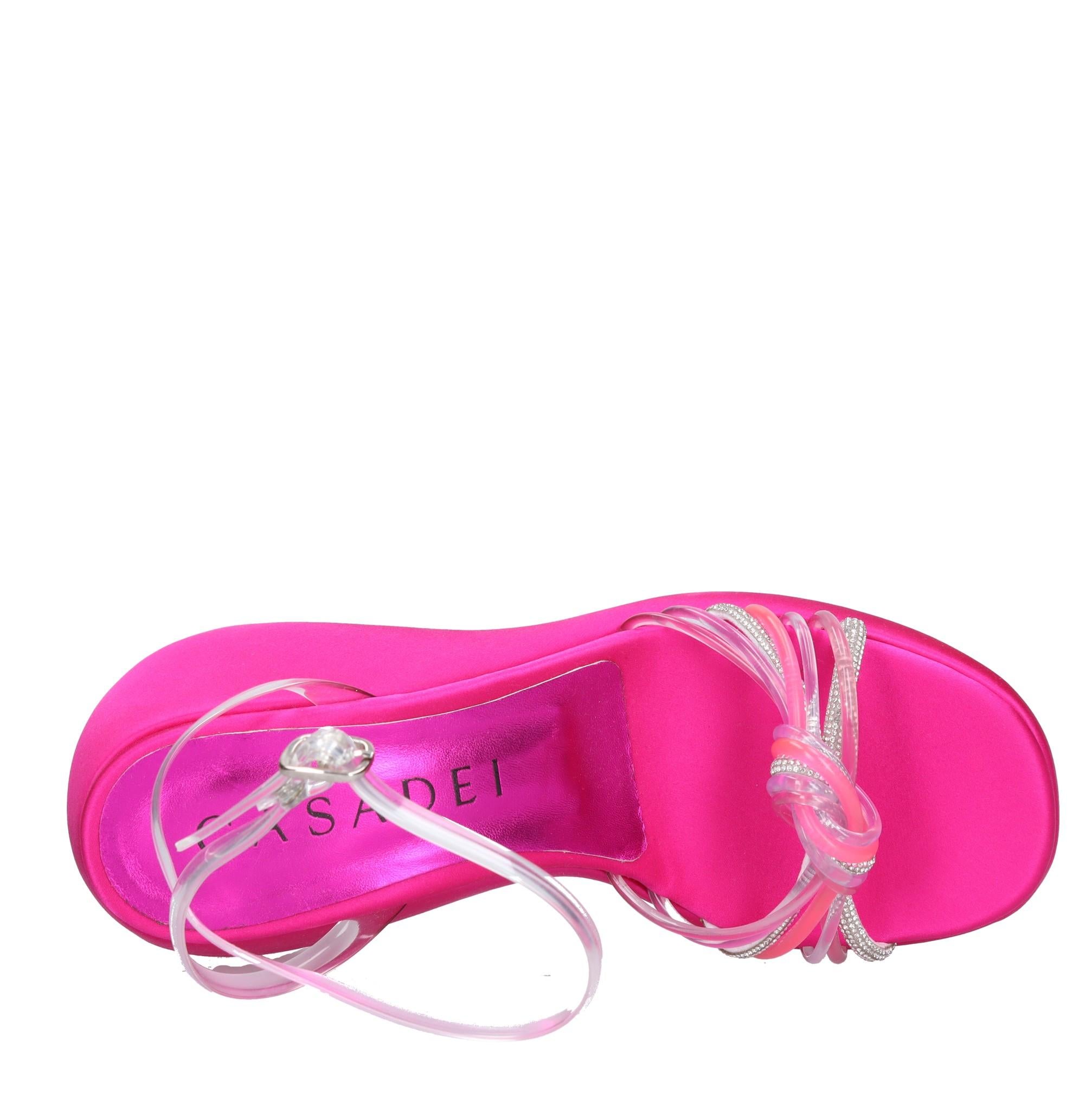 Sandali Zeppa in raso plexi e strass 
