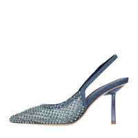 Décolleté Slingback modello GILDA in tessuto e rete argentata 
