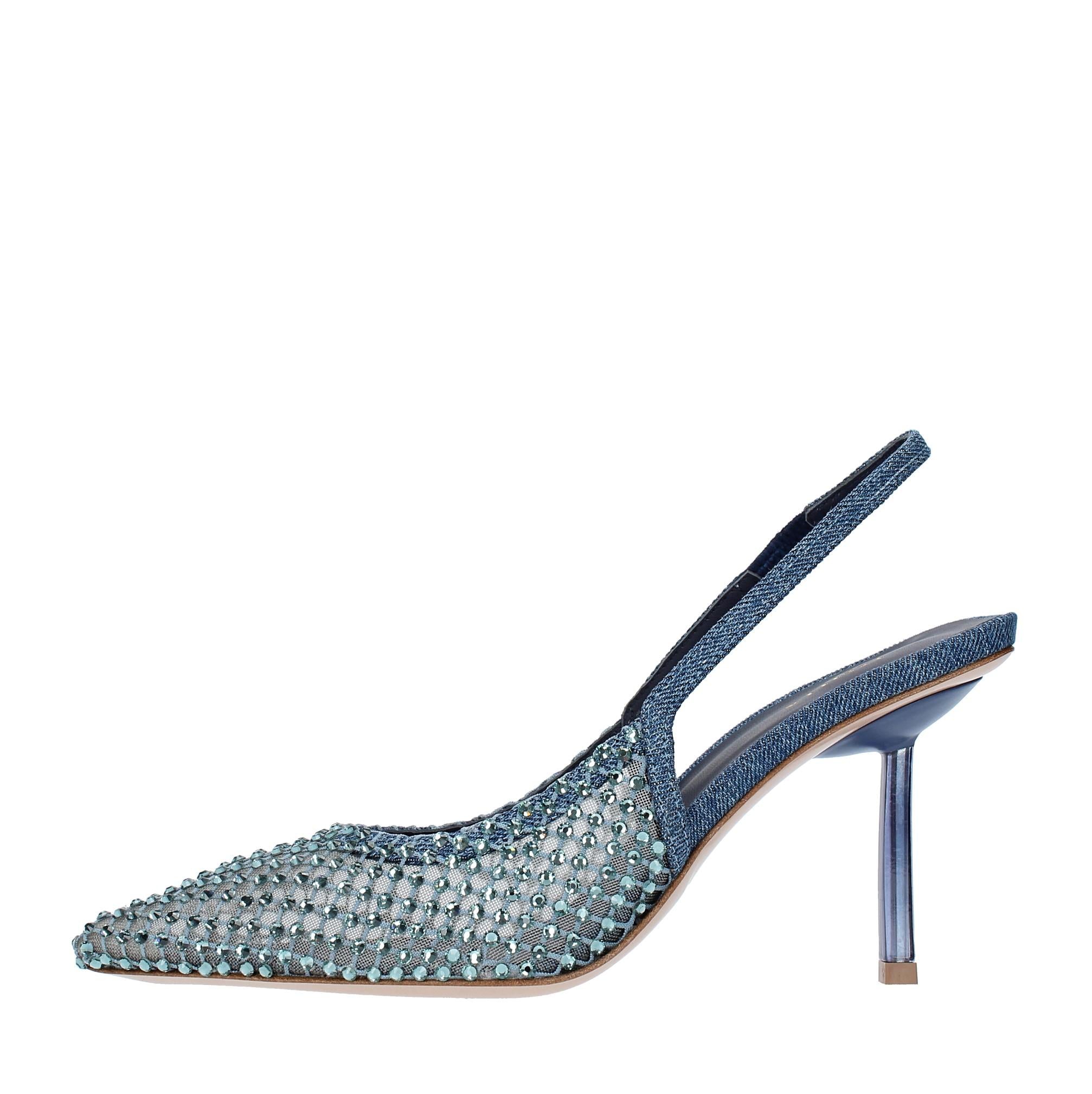 Décolleté Slingback modello GILDA in tessuto e rete argentata 
