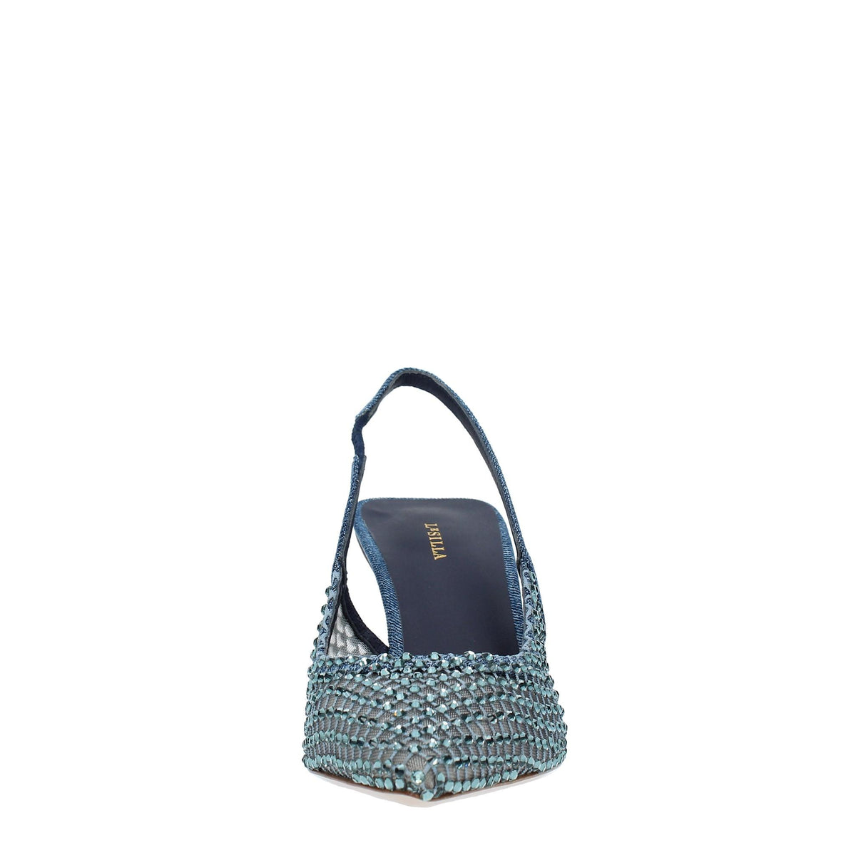 Décolleté Slingback modello GILDA in tessuto e rete argentata 