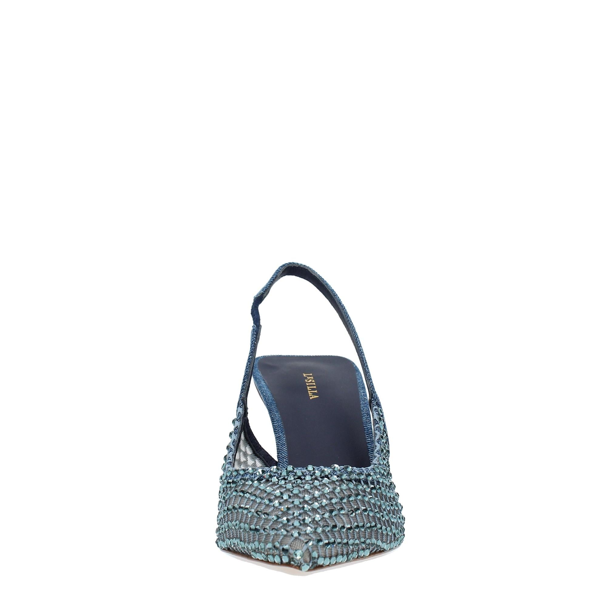 Décolleté Slingback modello GILDA in tessuto e rete argentata 