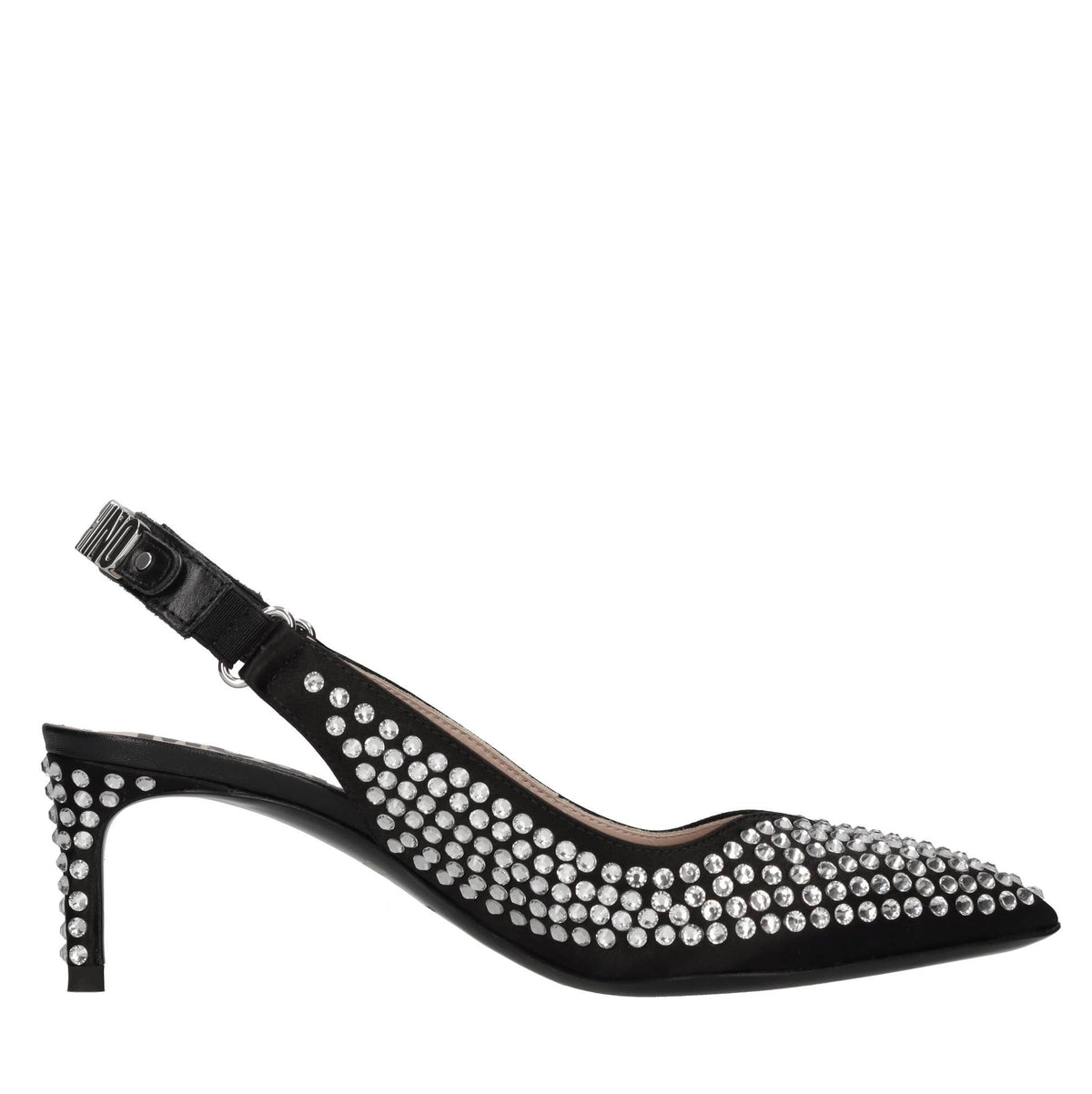 Décolleté slingback in tessuto e strass 