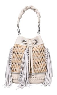 Borsa Legacy Boucket in pelle ecopelle rafia e tessuto 