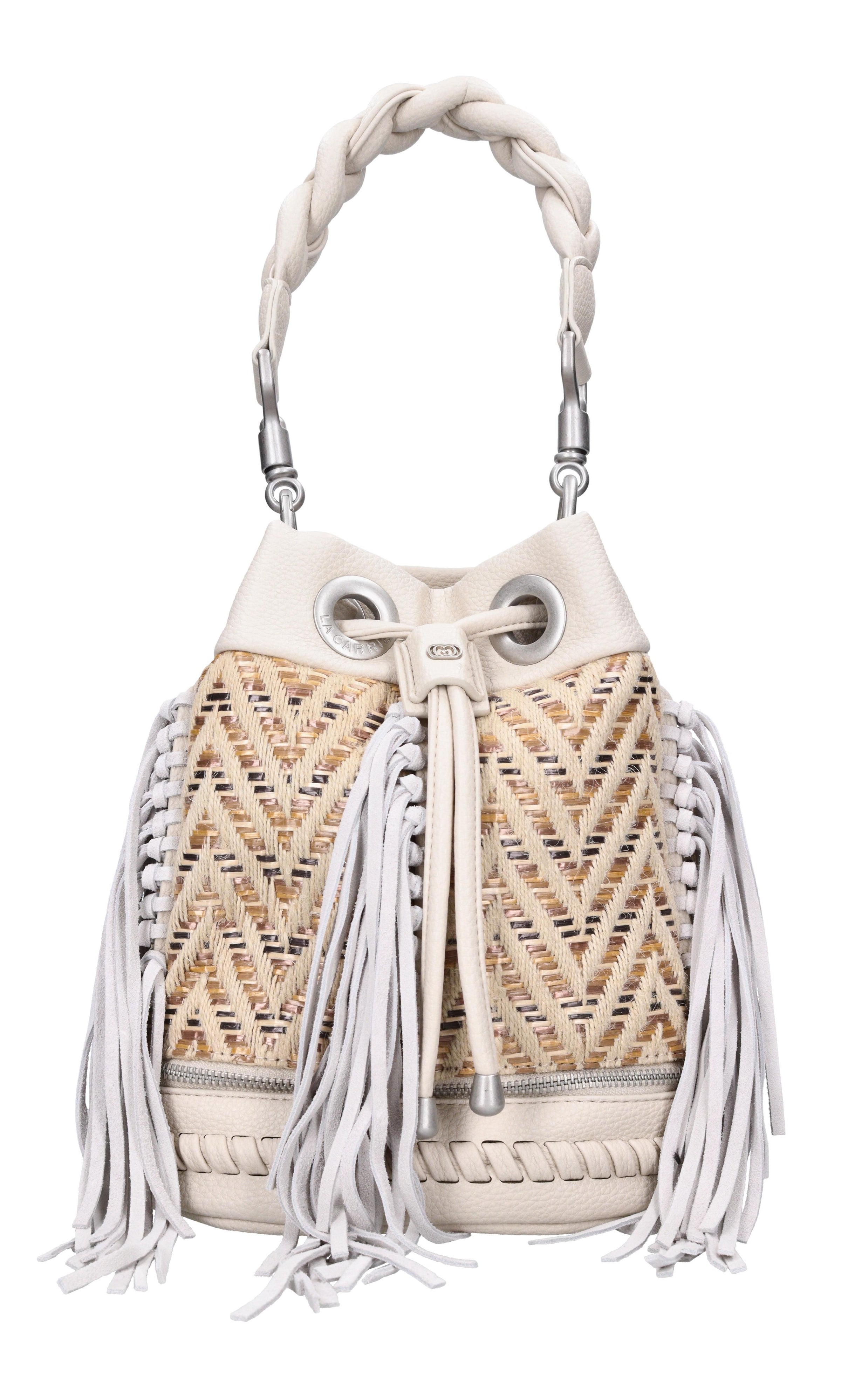 Borsa Legacy Boucket in pelle ecopelle rafia e tessuto 