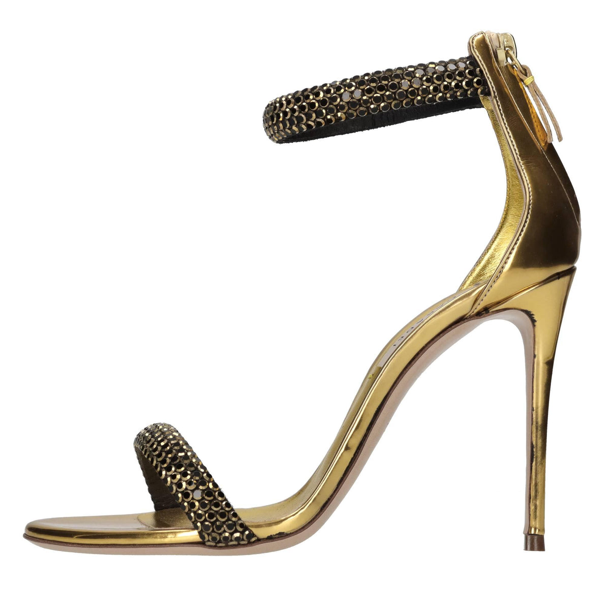 Sandali Olimpo in tessuto specchiato e strass. 