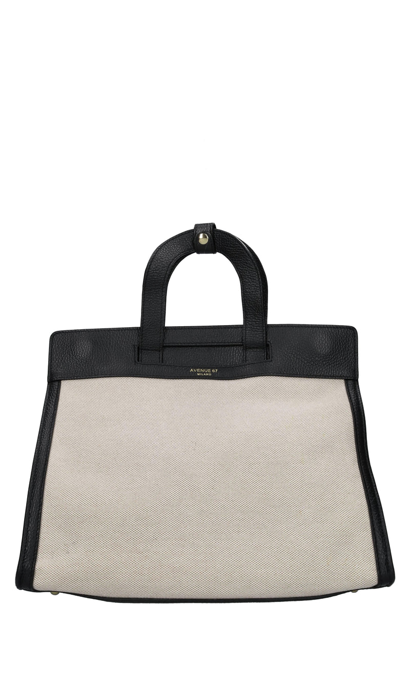 Borsa in pelle e tessuto 