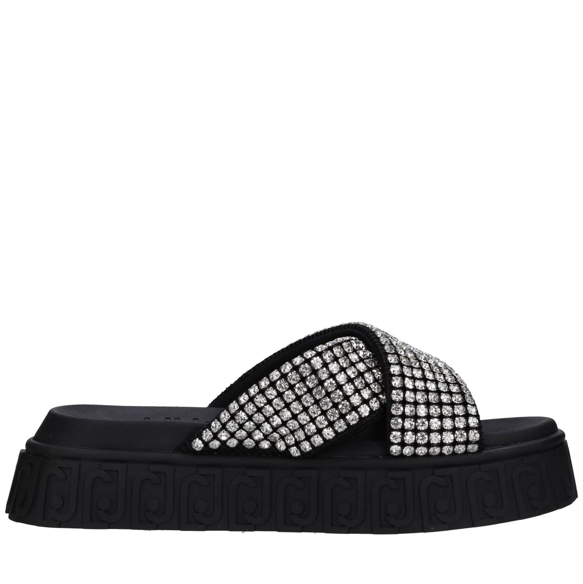 Mules in tessuto e strass 