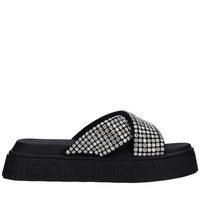 Mules in tessuto e strass 