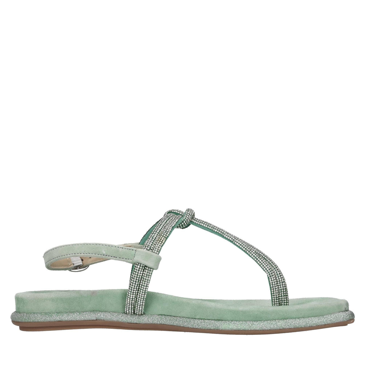 Sandali flat infradito in camoscio e strass 