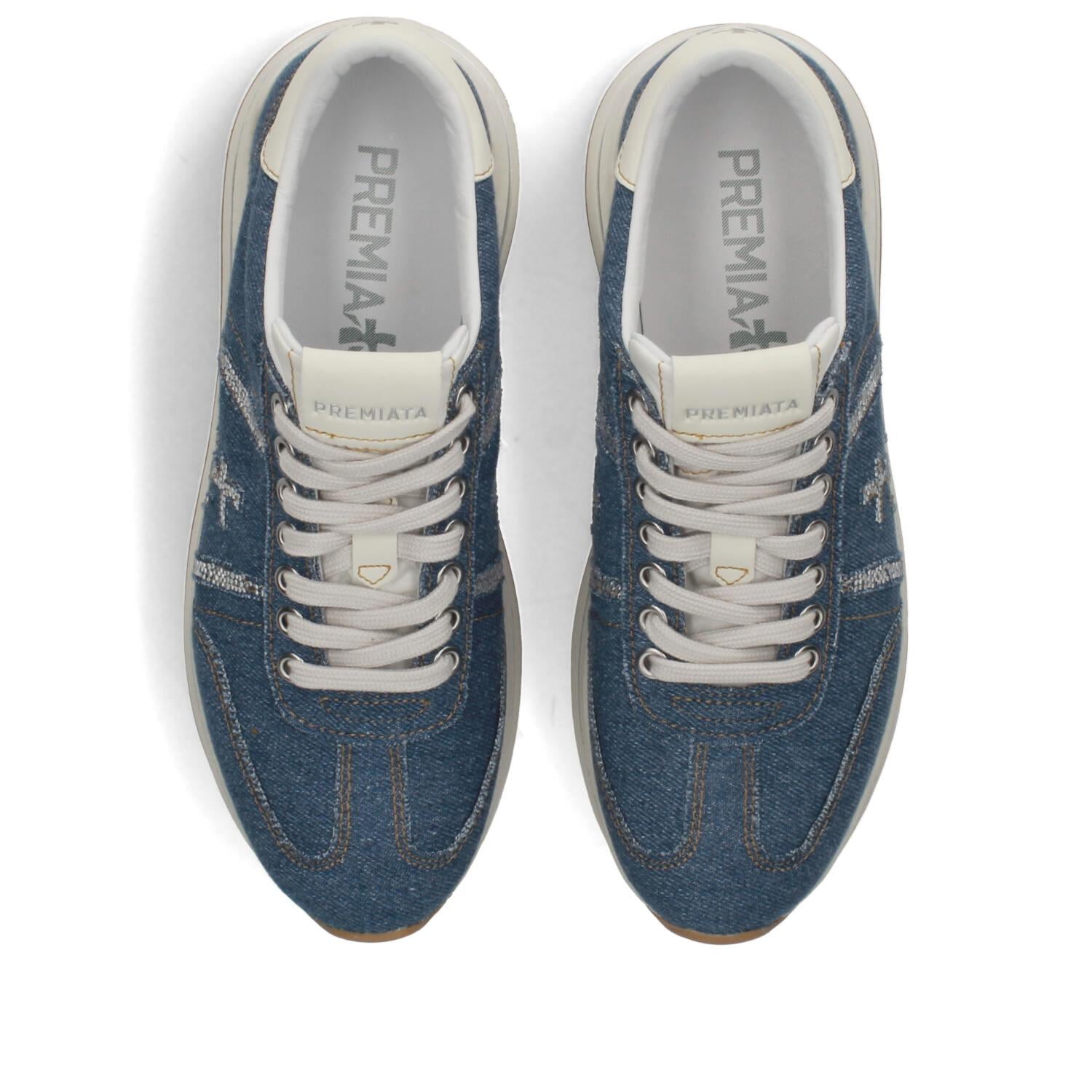 Sneakers in tessuto ecopelle e strass 
