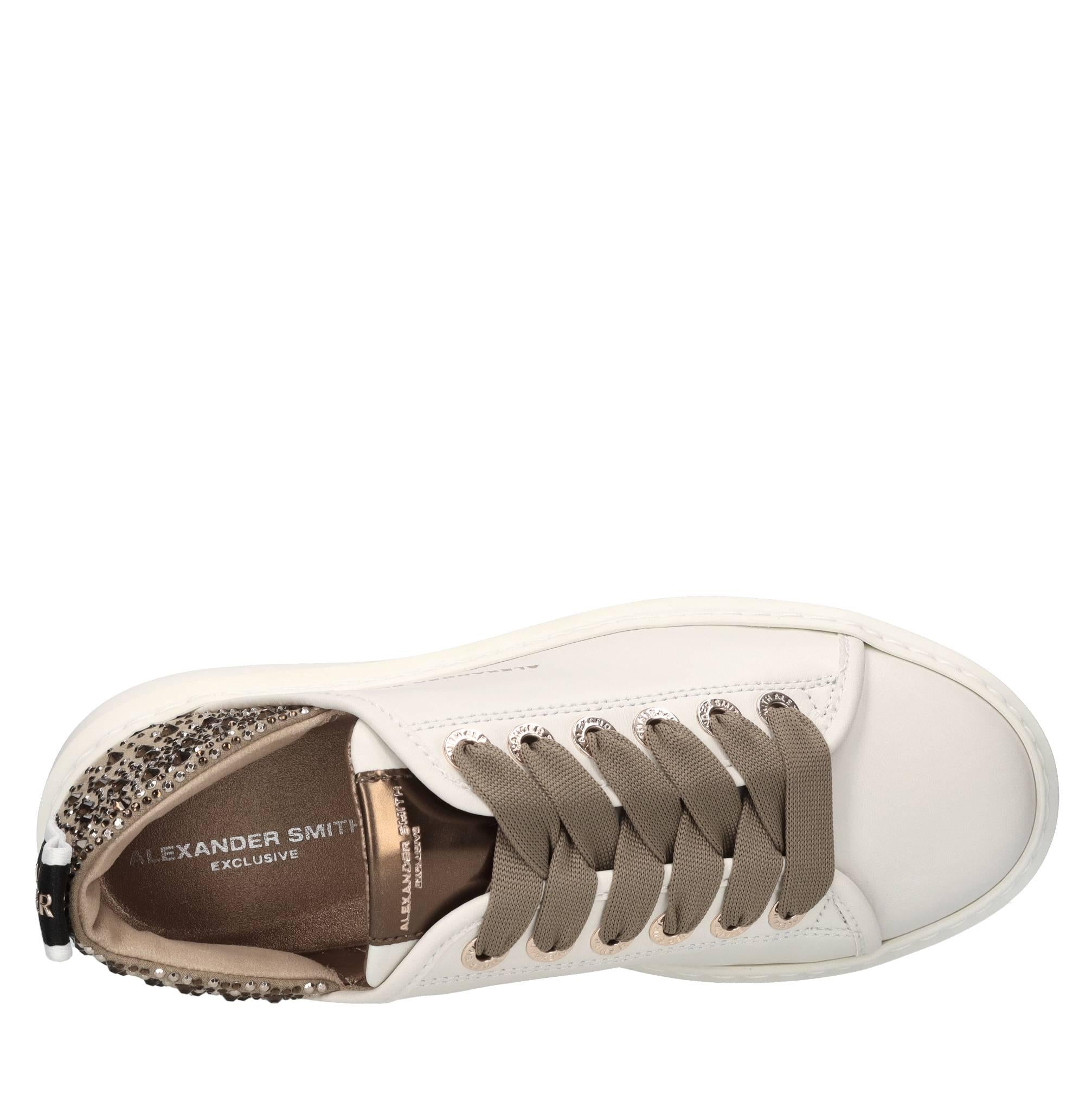 Sneakers in pelle,tessuto e strass 