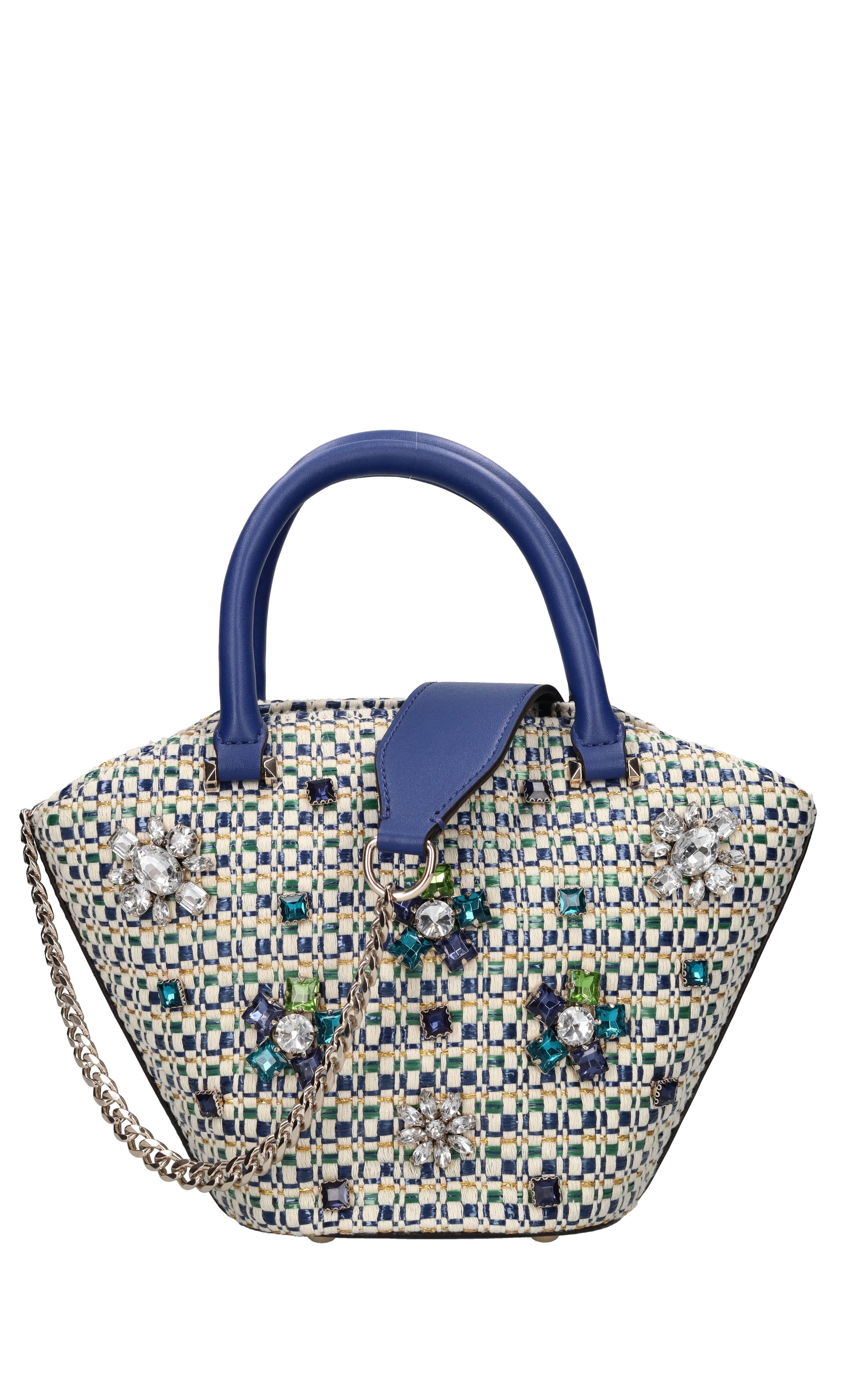 Borsa in tessuto, rafia ed ecopelle 