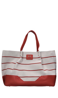Borsa Stripes in tessuto ed ecopelle 
