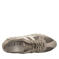 Sneakers pelle e tessuto 