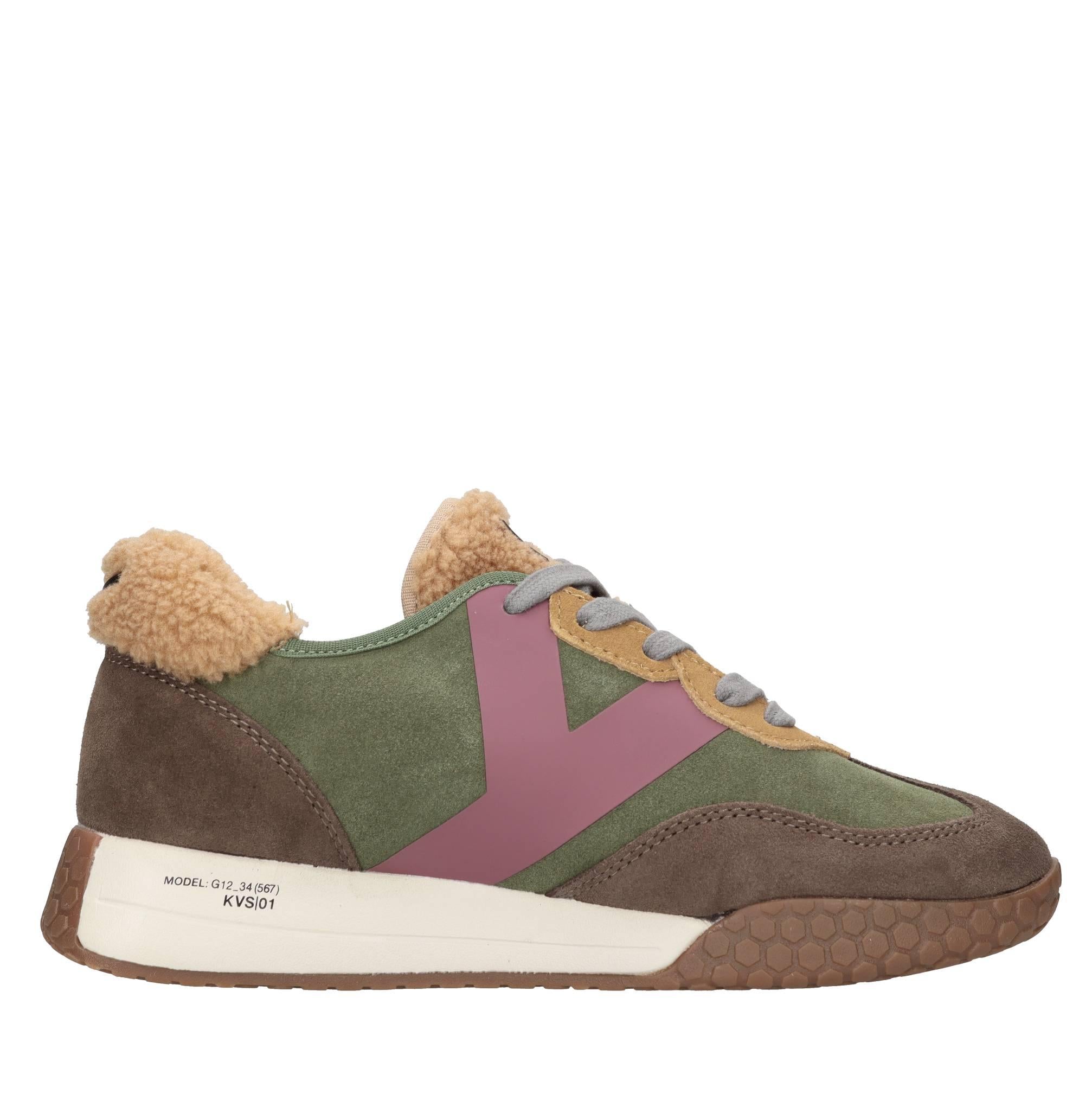 Sneakers vintage in camoscio di pelle, con inserti in eco-pelliccia 
