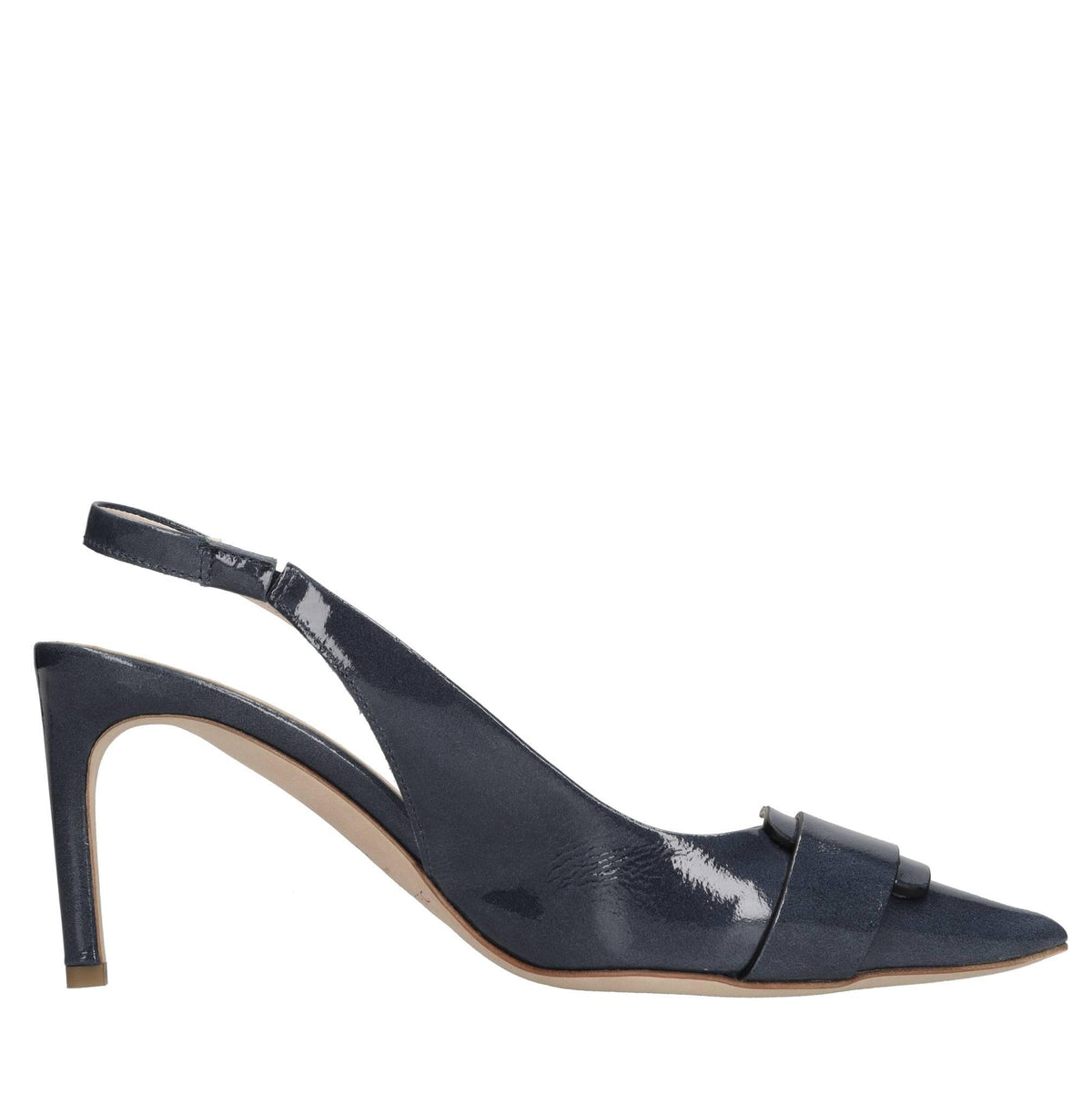 Décolleté slingback in pelle lucida 